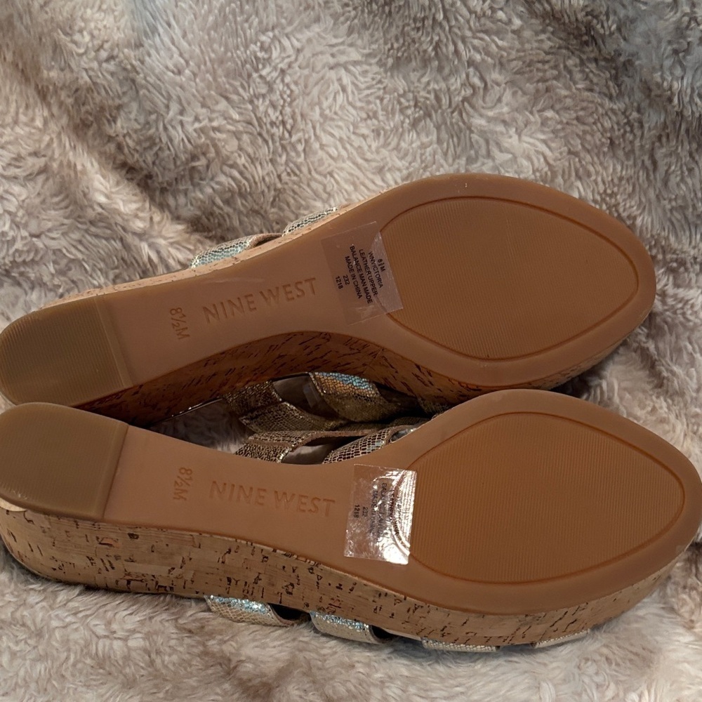 Nine West Metallic Gold Wedge Sandals - Picture 8 of 11